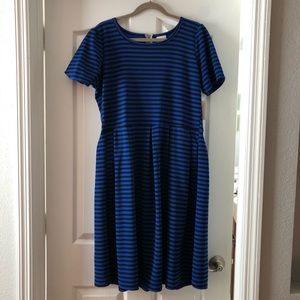 LuLaRoe Amelia Dress - Blue & Black stripes - 2XL
